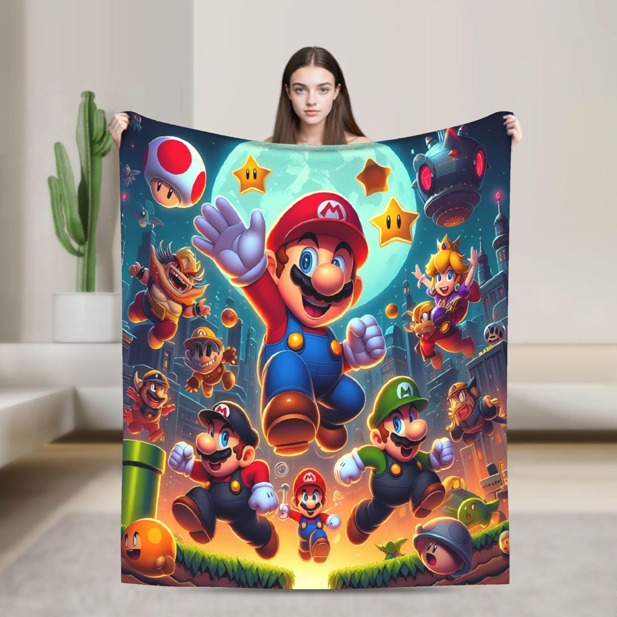 3D Super M-Marios Bros Cartoon Warm Soft Blanket Travel Plush Throw Blanket Novelty Bedroom Flannel Bedspread Sofa Bed Cover 75x90cm