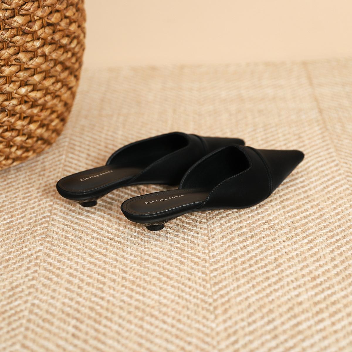 

139-2 Женские туфли-лодочки с острым носком на плоской подошве, новые ретро простые туфли-лодочки на низком каблуке, рабочая обувь 35 чёрный