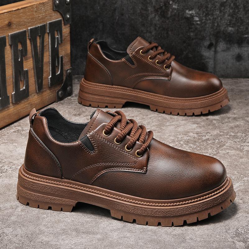 2 Autumn low-top small leather shoes men s casual tooling shoes trendy classic men s shoes casual 39 коричневый