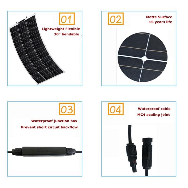 18V Monocrystalline Solar Panel 250W Flexible Solar Panel Kit Complete Panel Solar Charger DIY Connector Battery For Home Camping