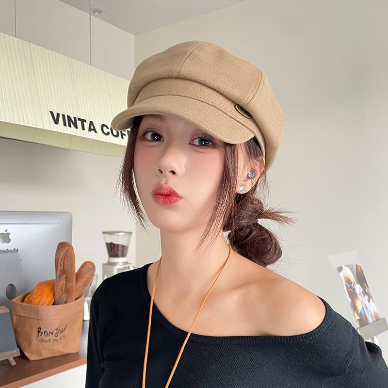 Retro Versatile Woolen Beret Showing Face Ducktongue Octagonal Hat Children'S Warm Windproof Newsboy Hat