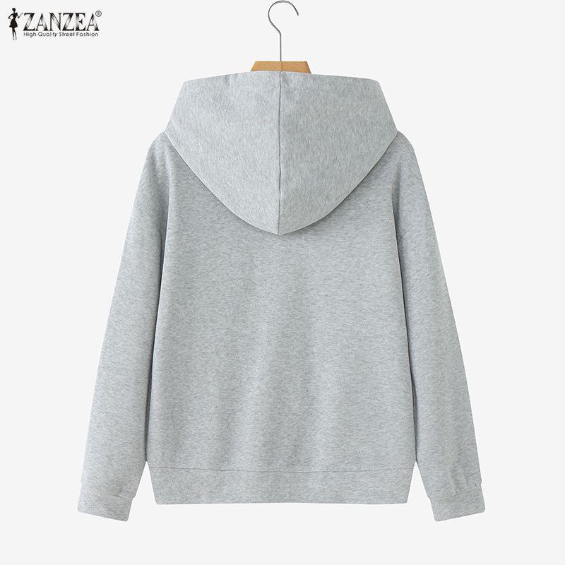 ZANZEA Women Hooded Casual Long Sleeve Zipper Sweatshirt Outwear
