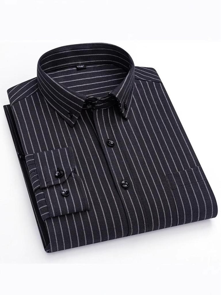 2025 Men's Striped Cotton Oxford Long Sleeve Button-Down Cardigan Shirt, Plus Size Available