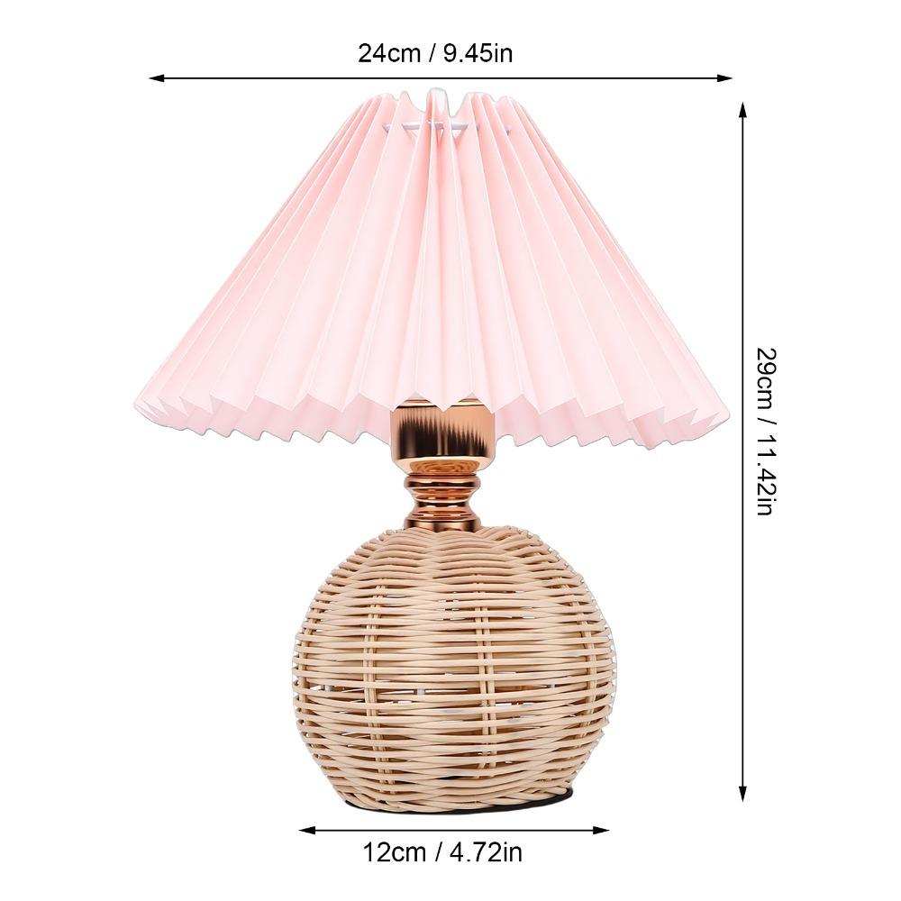 Fabric Lampshade Pleated Table Lamp Rattan Base Bedside Table Lamp Modern Nightstand Lamp Reading