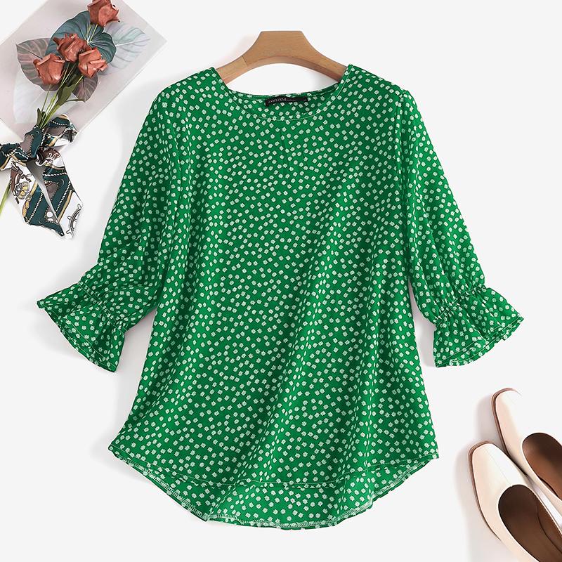 

ZANZEA Женщины Летняя Мода Рубашка с цветочным принтом Свободная Повседневная Топы с рукавом 3/4