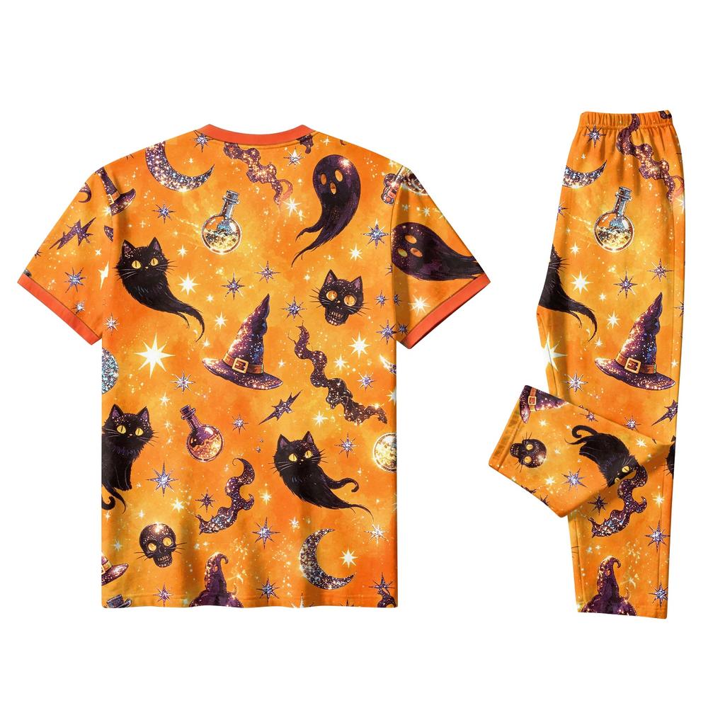 Family Matching Halloween Pajama Sets Short Sleeve T-Shirt and Pants Print Wear for Women Men Kids
