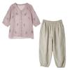 Women's V-Neck Cotton & Linen Embroidered Shirt with 5-Point Sleeves - New Chinese Style, Loose Fit, Versatile for Summer.