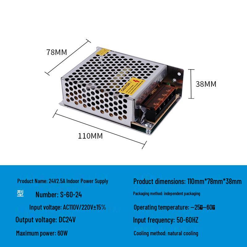 220V To 12V/24V/5V DC Power Supply for LED Strip Lights - 5A/10A/30A, 60W Transformer