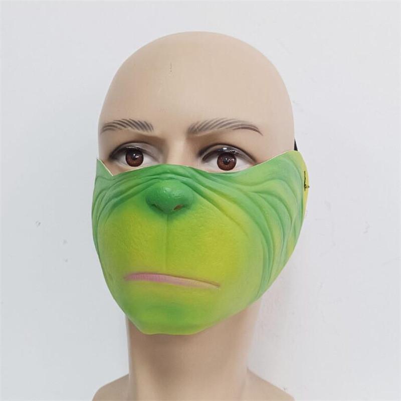 Grinch Half Face Mask With Green Hair And Whimsical Design For Christmas Celebrations
