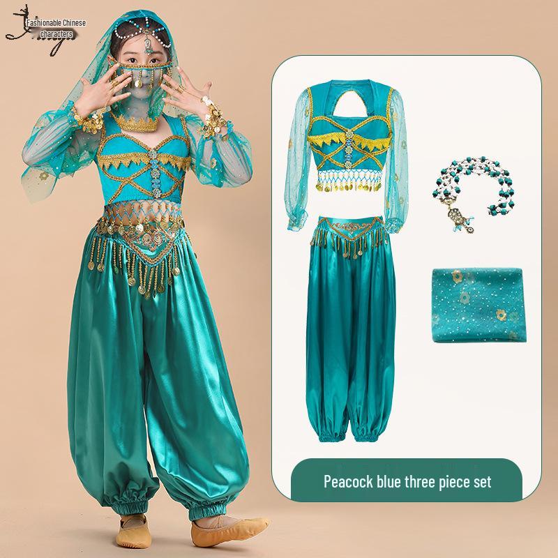Kinder Indischer Jasmin Prinzessin Tanzkostüm - Ethnische Langarm Performance Outfit