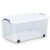 Storage Box, Clothing Case with Lid, Durable and Heavy-Duty, Large Carry, 44cm Wide X 74cm Deep X 35cm High, Navy and Clear