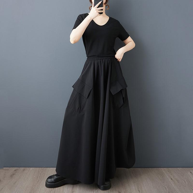 Black Plus Size High Waist Vintage Summer Casual Loose Long for Woman Skirts Womens Skirt