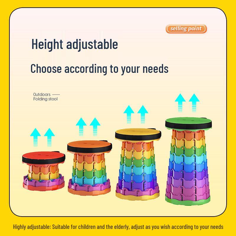Rainbow Telescopic Folding Stool - Compact, Thickened, and Portable for Indoor/Outdoor Use
