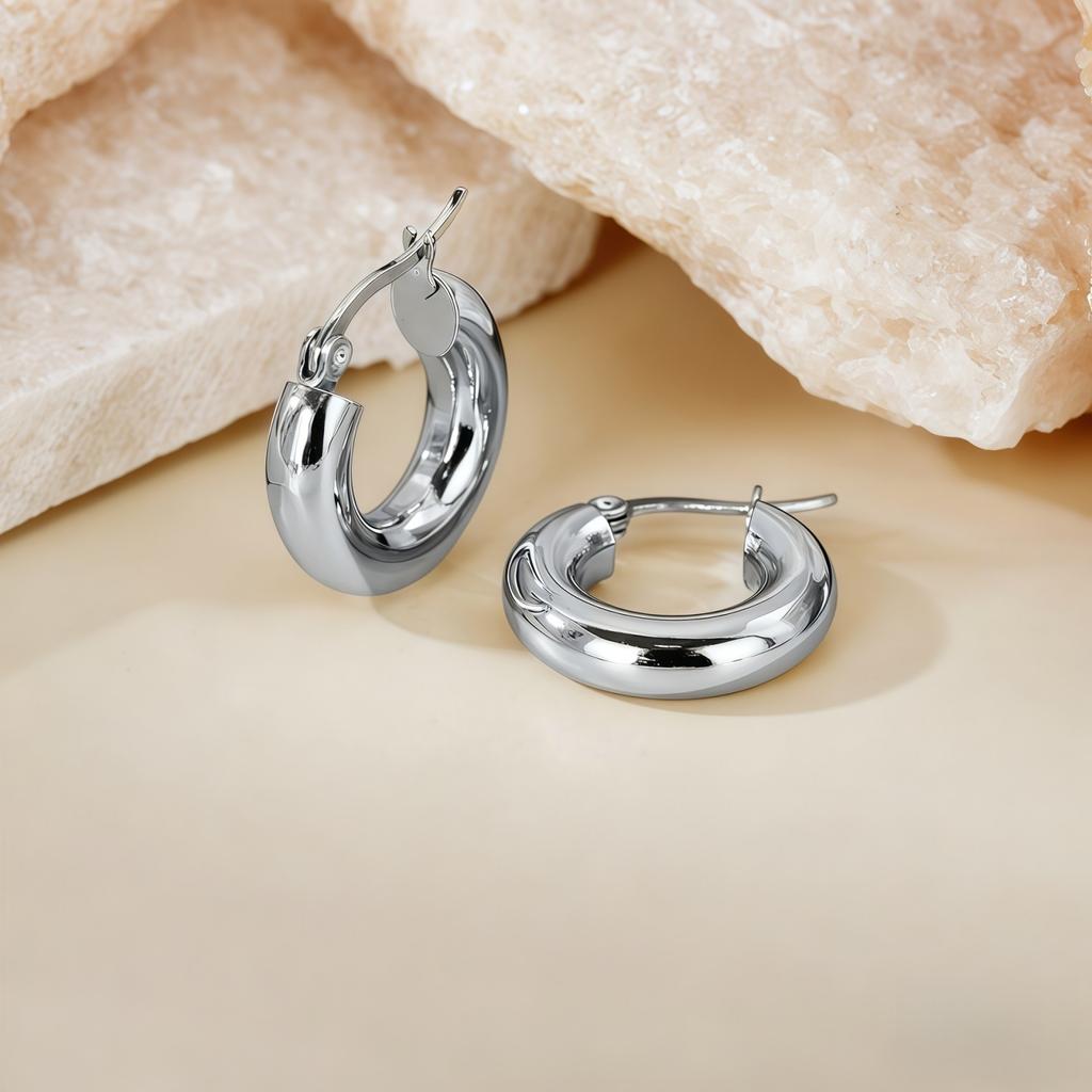 1 Pair Stylish Exquisite Circular Geometric 304 Stainless Steel C Shaped Hoop Earrings For Women Men Jewelry Gift
