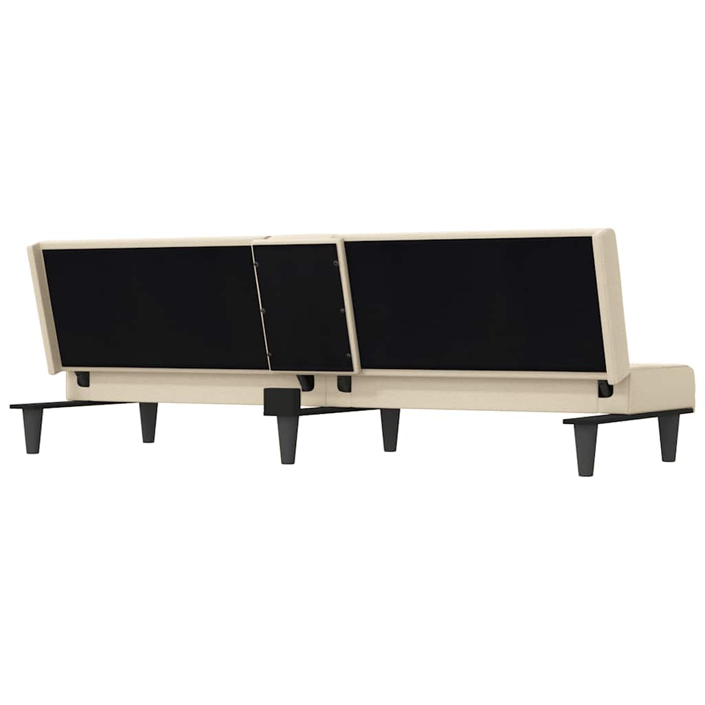 Cream Fabric Sleeper Sofa with Drink Holders