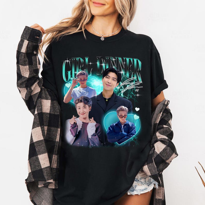 Girl Dinner RM Kim Namjoon T-shirt, Vintage Fans Homage Tee Men Women Hip Hop Streetwear Oversized Tshirt Short Sleeve Casual Clothing