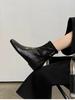 Retro style round head elastic short boots for women's autumn and winter new inner height increase simple thin boots brown versatile small ankle boots