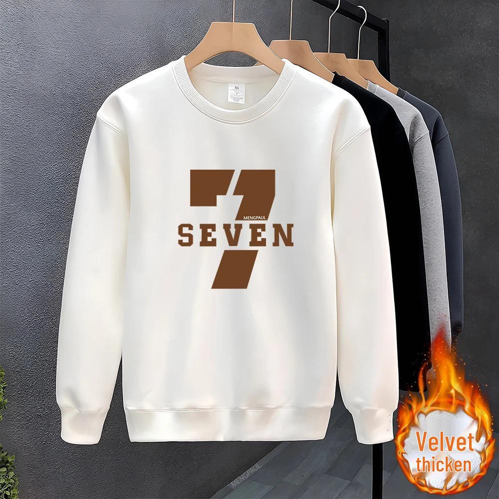 Men's 2025 Stylish Thickened Round Neck Printed Pullover, Long Sleeve, No Hood