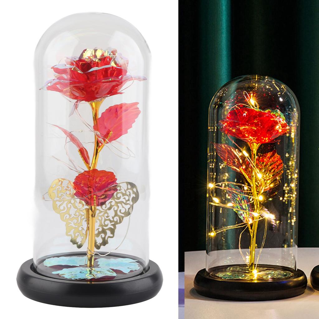 Glass Cover Flower Light Colorful Romantic Decorative Clear Cover LED Rose Lamp for Bedroom Wedding Party