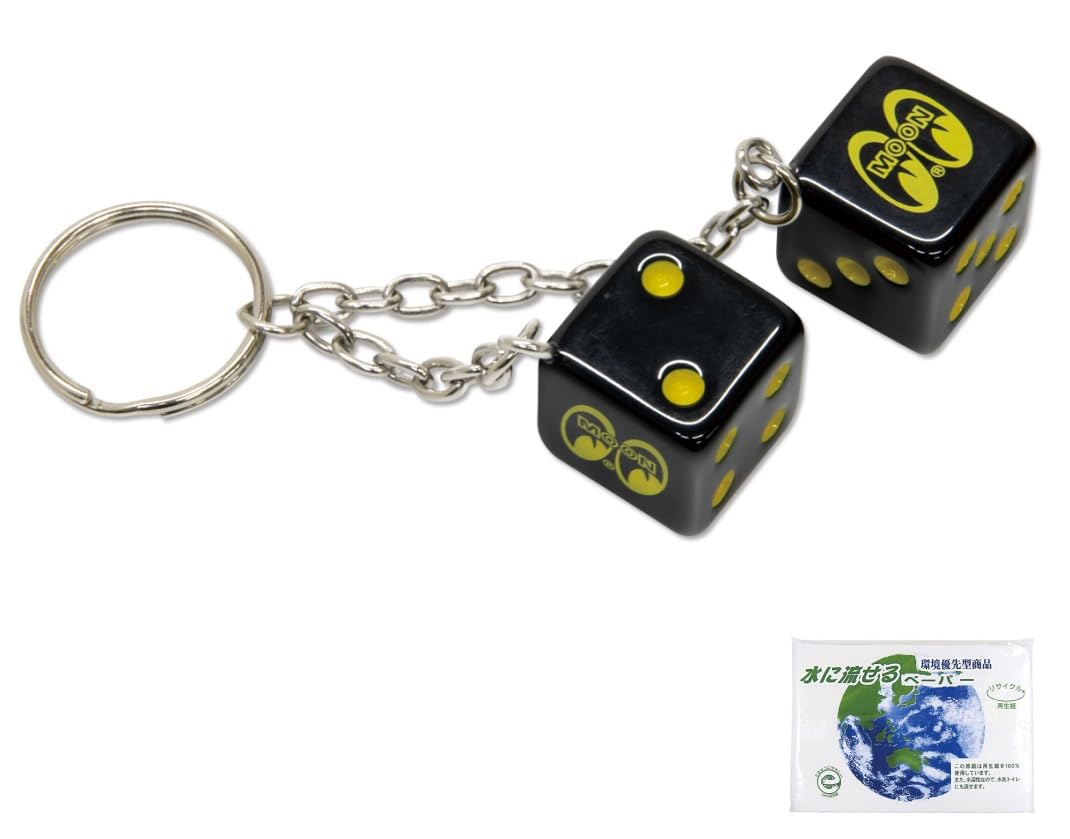 

Moon Eyes MOONEYES Twin Dice Key Ring Keychain Black MKR187BK + Bonus (Pocket Tissue), Black чёрный