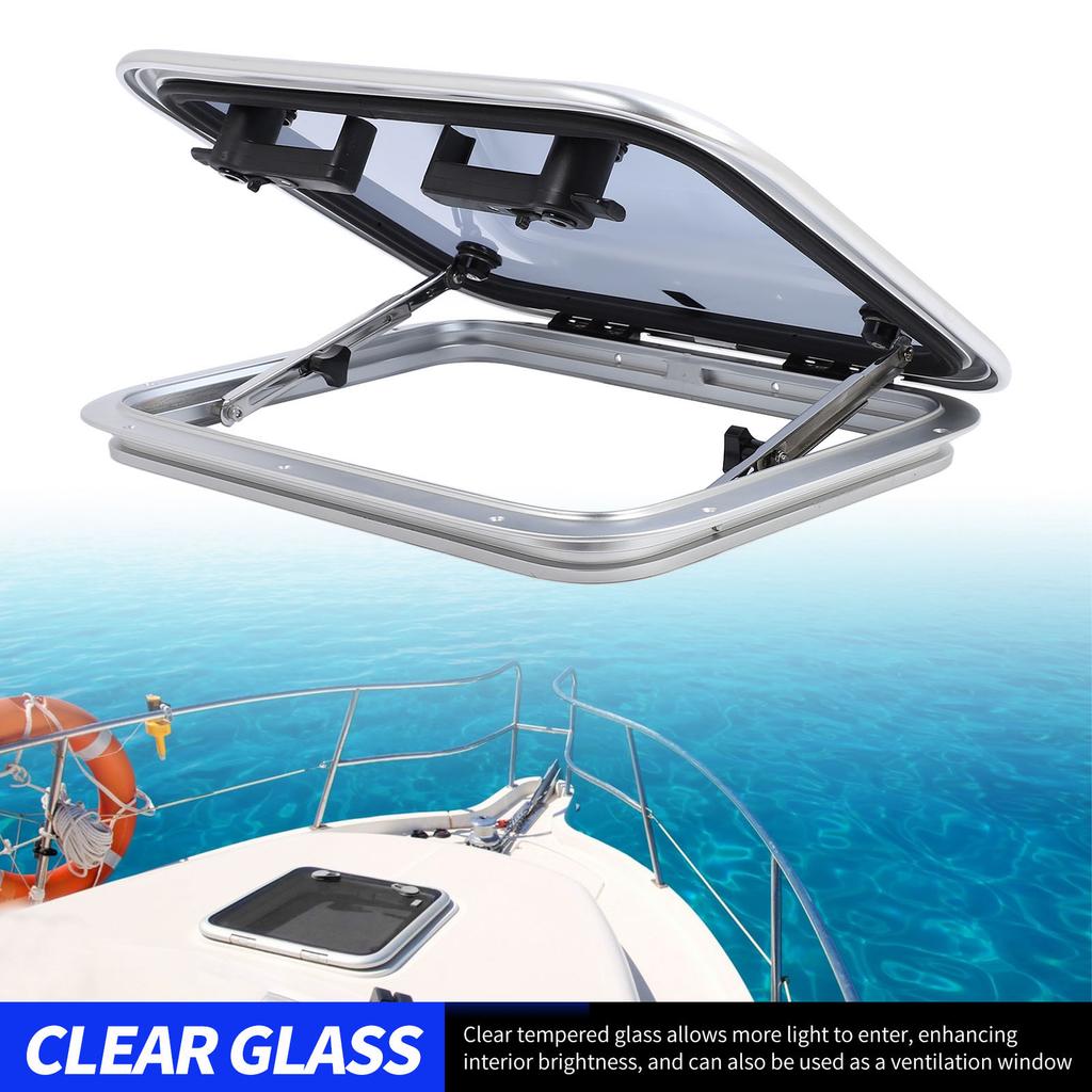 Marine Hatch Porthole Window 17 X 21in Square Heavy Duty Aluminum Alloy Deck Hatch Window with Support Rod and Handle for Yacht RV