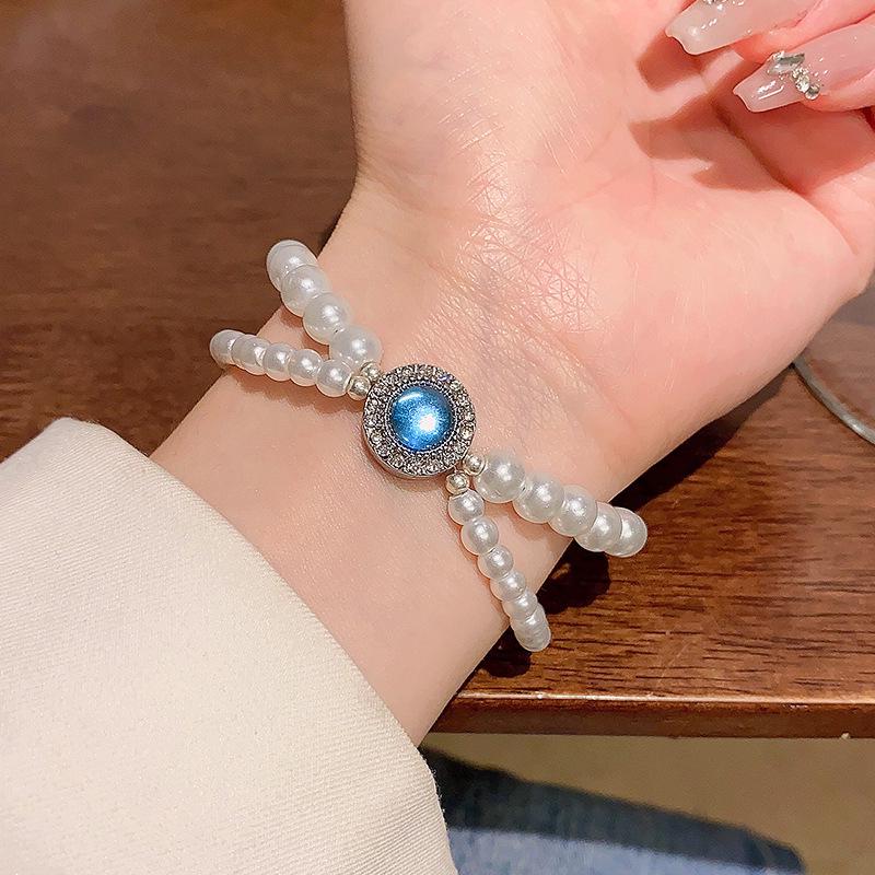 Korean Retro Pearl Titanium Steel Women's Bracelet - High-End Ins Style Beaded Bangle for Couples