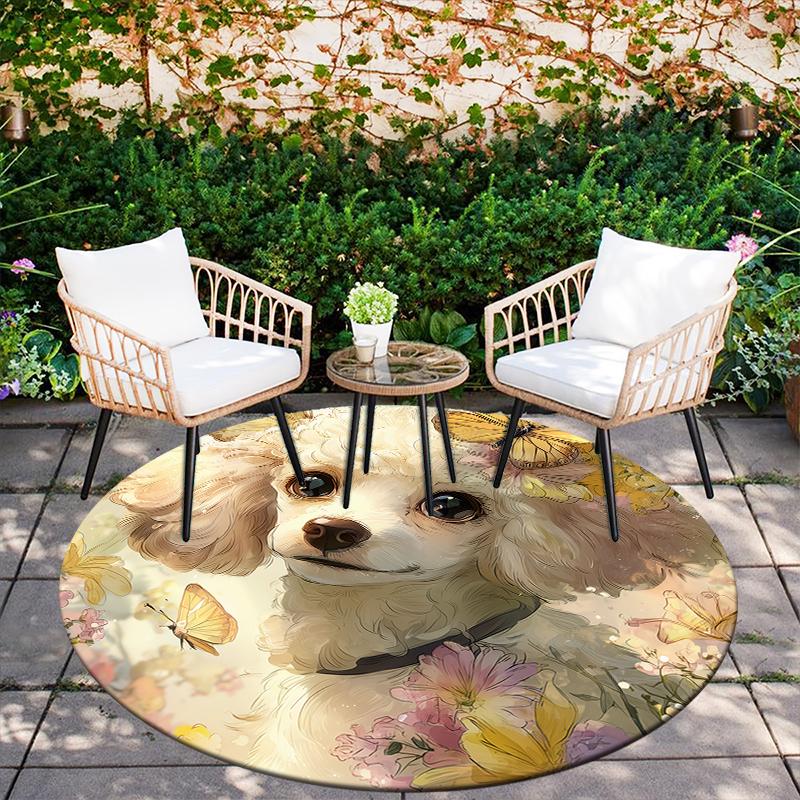 Beautiful Poodle pattern round rug,Carpet Rug for Living Room Bedroom  Playroom ,Non-slip Floor Mat,Holiday Gifts and Birthday Gifts.