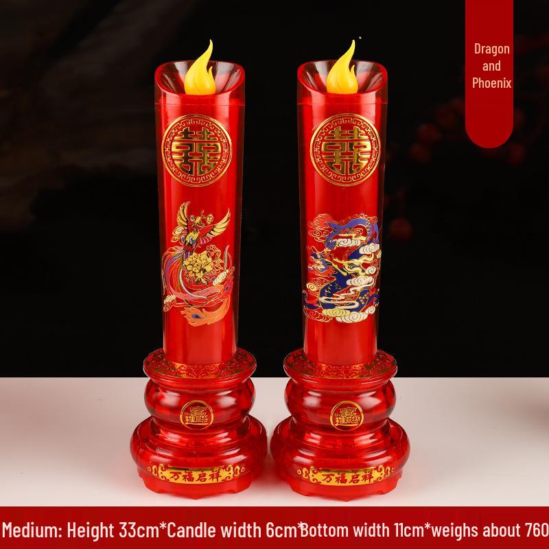 LED Wedding Dragon & Phoenix Smokeless Candle Lights - Red, Battery-Powered with Simulated Flame for Proposals & Ceremonies.