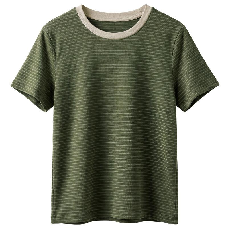 Loose and Versatile Comfortable Short-sleeved T-shirt for Summer. New Style Round-neck Striped Short-sleeved T-shirt for Ladies' Tops.