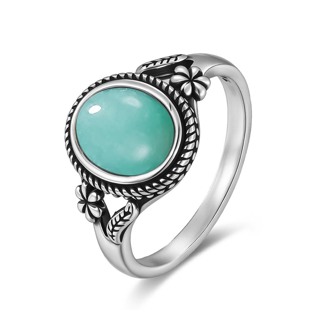 Vintage  Sterling Silver Natural Black Onyx 8*10mm Ring Flower Shaped Ring Fine Jewelry Finger Ring For Women