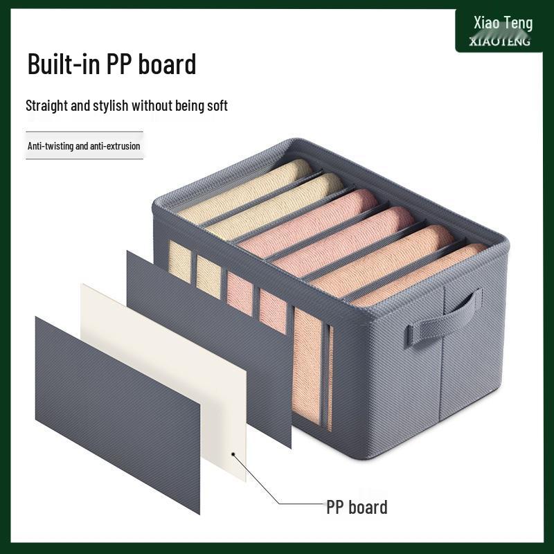 PP Board Fabric Clothes Organizer with Dividers - Wardrobe Storage Box for Pants