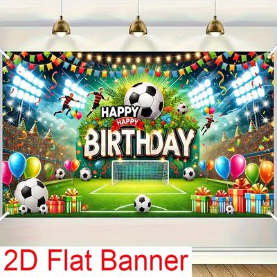 2D Alles Gute zum Geburtstag Hintergrundtuch Fußballstadion mit Spielern & Konfetti-Banner