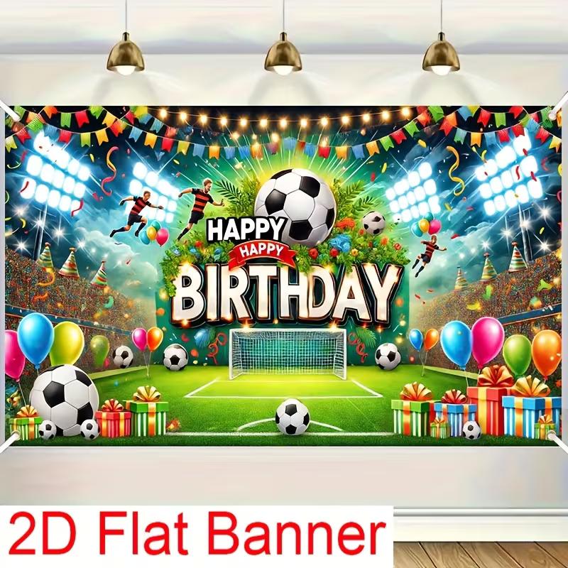 

2D Happy Birthday Background Cloth Soccer Stadium with Players & Confetti Banner 47.2x31.5inch/120*80cm