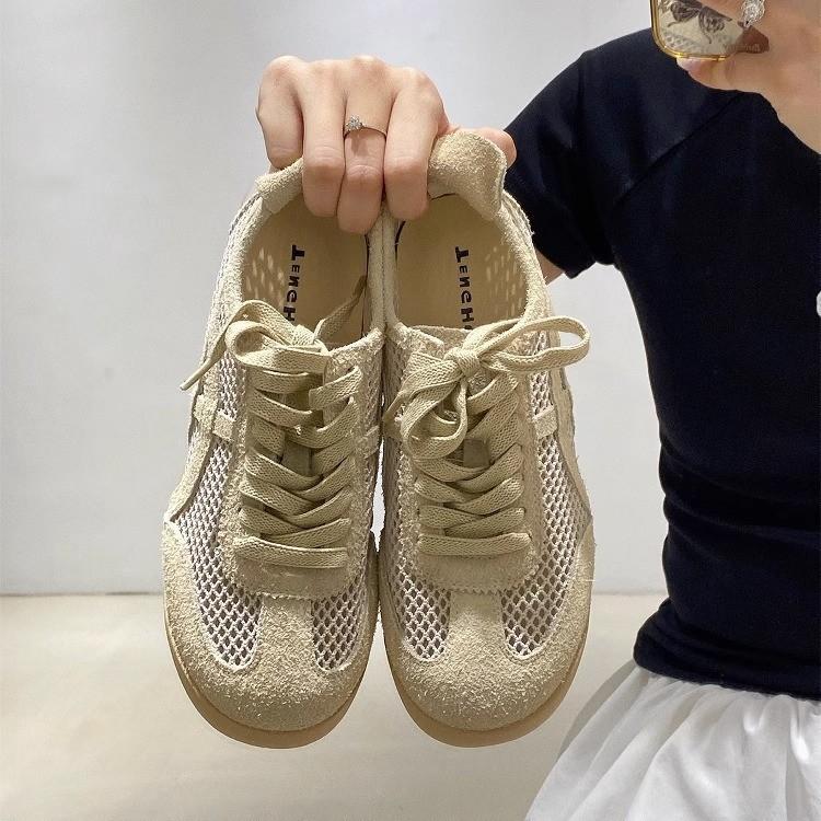 Leather casual sports flat bottom running thick baseplate shoes summer thin single net soft sole mesh Forrest Gump training shoes women