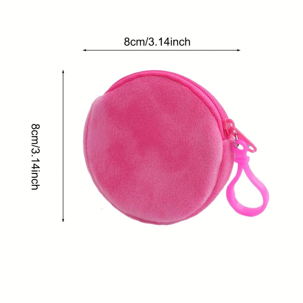 1PC -Round Candy Colored Plush Zero Wallet Wholesale Keychain Cute Headphone Bag Coin Bag Minimalist ID Card Bag