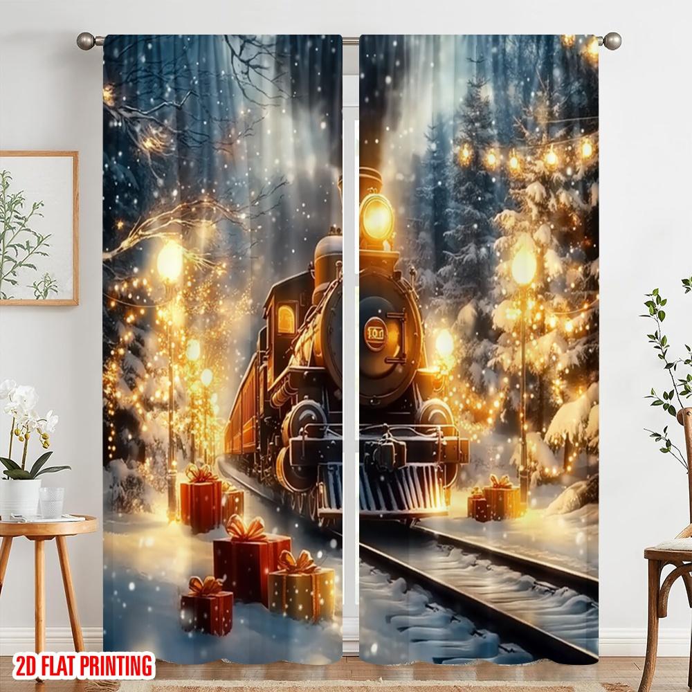 2pcs,2D Plane Printing Minimalist Curtains Christmas Train Festive Gifts (2) 100% Polyester (without Rod) Art Deco Festive