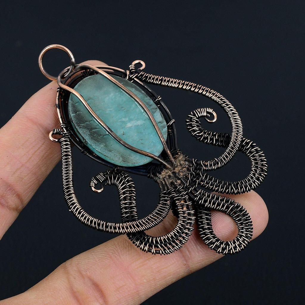 Amazonite Pendant, 999 Copper Wire Wrapped Silver Pendant Handmade Gemstone Jewelry, Gifts For Wife Brand New Pendant