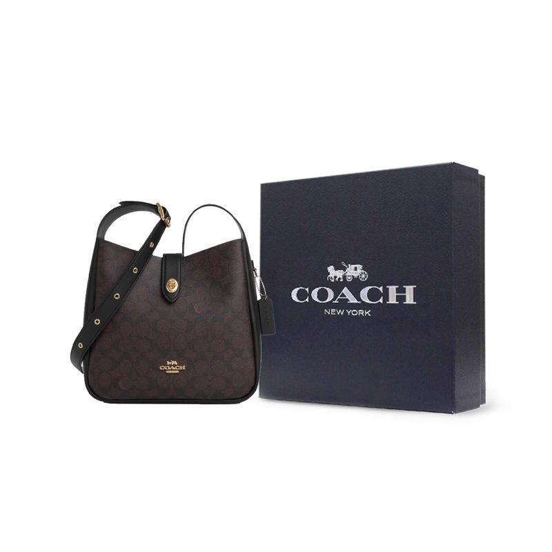 Coach Hadley 25 Metallisches Logo Kunstleder Schulter Crossbody Tasche Medium Damen Taschen Nussbaum Schwarz CW003-IMXAQ