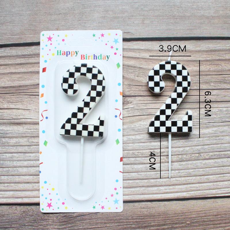 Checkerboard Number 0-9 Candle Birthday Party Decoration Black and White Grid Suction Card Number Candle