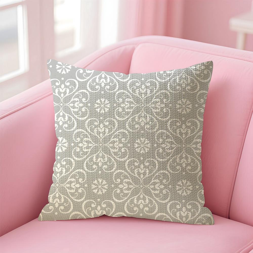 Gray White Flower Pattern Cushion Cover Natural Linen Pillow Case DoubleSided Print Decorative Sofa Pillowcase Home Decor Gift