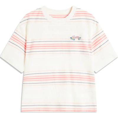 Li Ning Sports Lifestyle Serie Gestreiftes Rundhals Bequemes Atmungsaktives Vielseitiges Lässiges Kurzarm T-Shirt Damen T-Shirt Off-White AHSU346-1