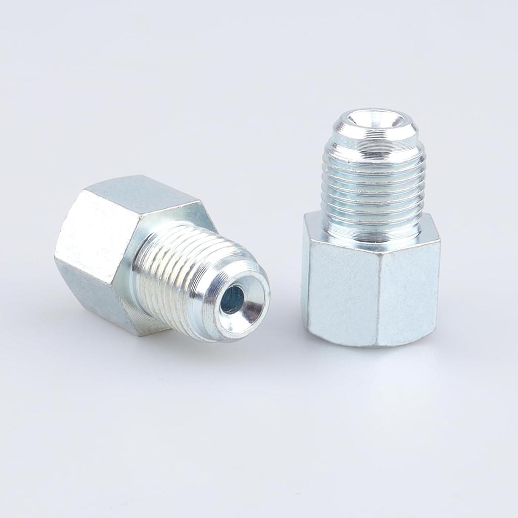 AC PERFORMANCE Female 3/8 X 24 Inverted To Male 7/16 X 24 Thread Brake Line Fittings Adapter Zinc Steel, Pack of 2