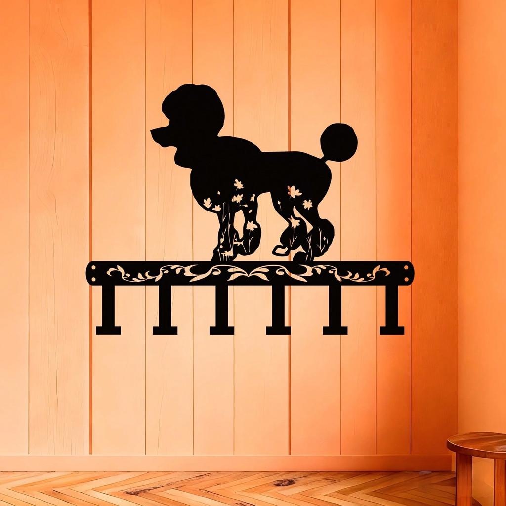 Poodle Silhouette Wall Hook with Floral Decor