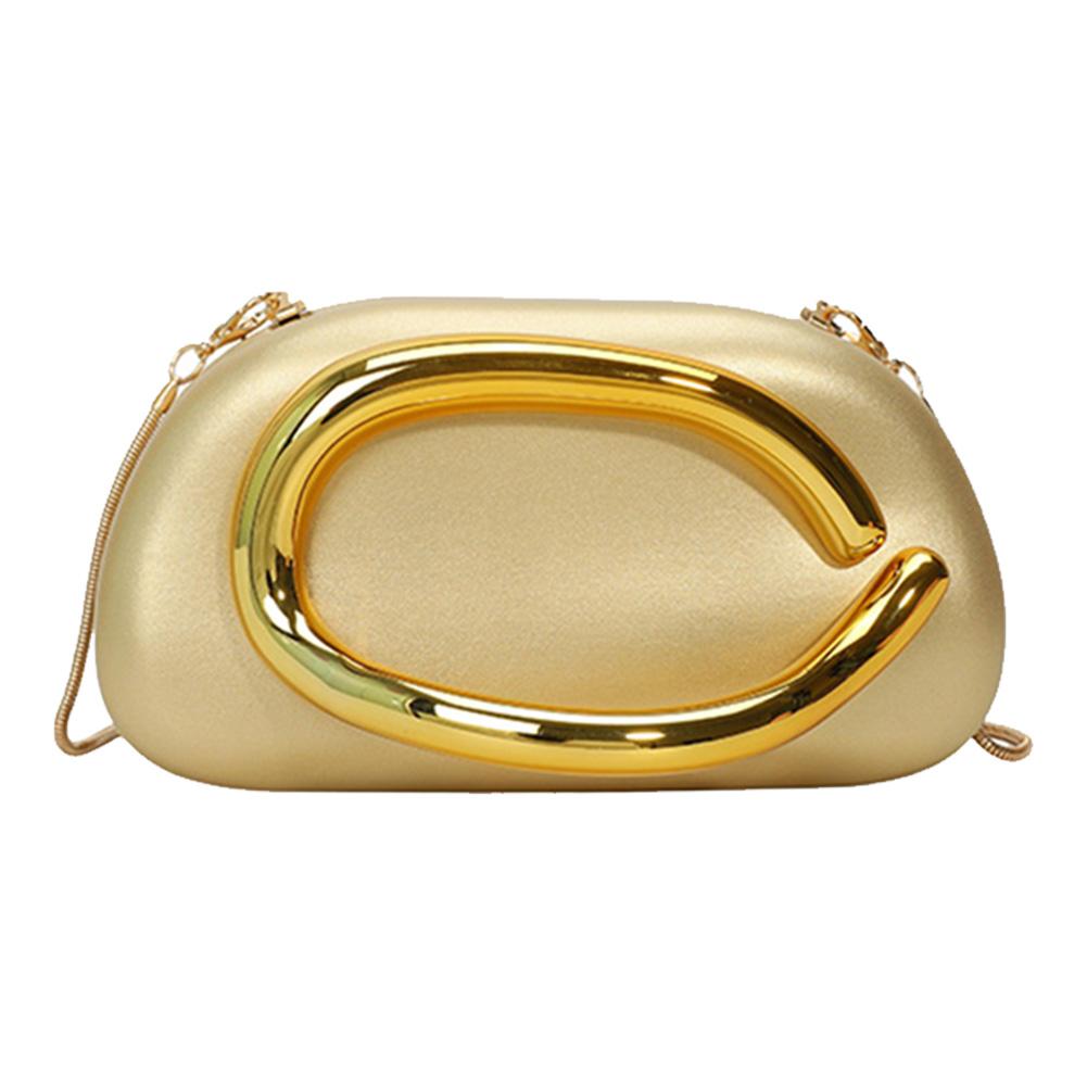 Women PU Leather Metal Handle Handbag & Removable Strap Crossbody Shoulder Bag Metal Decoration Evening Bag for Wedding Party