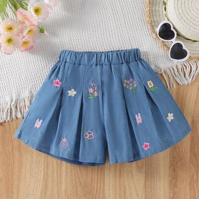 Girls' Pants Skirt Summer Outfit Embroidered Summer New Style Children's Denim Shorts Jeans Skirt Baby Thin Design
