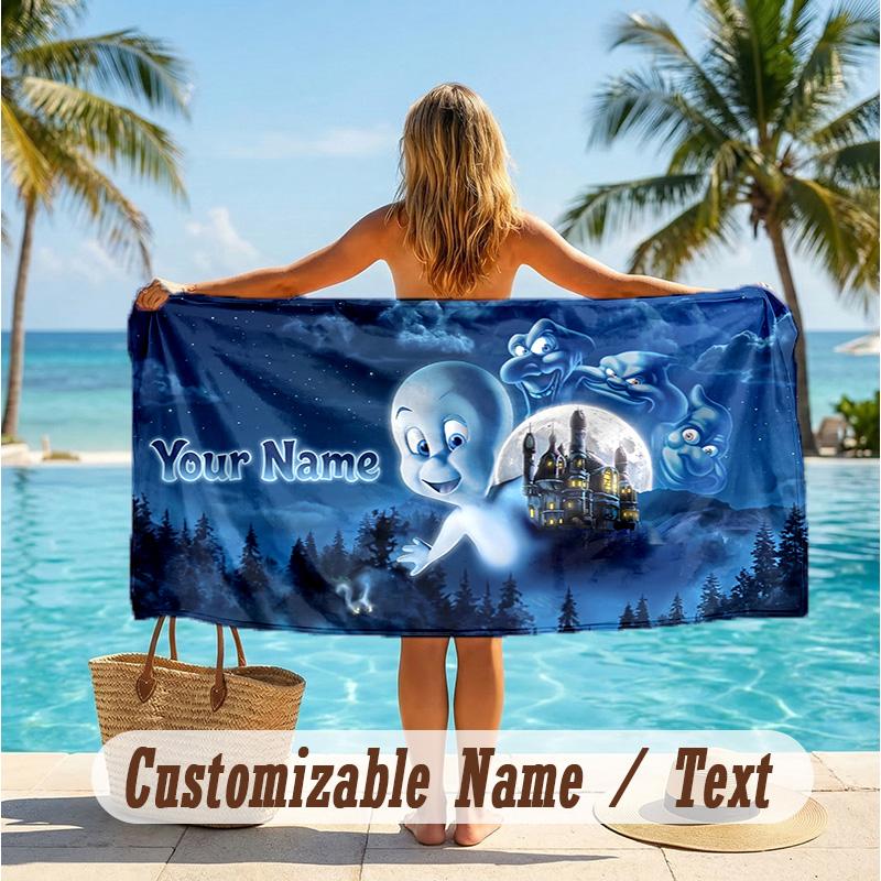 Custom Text Beach Towel, Soft Absorbent Swimming Multi-use TowelCasper the Friendly Ghost