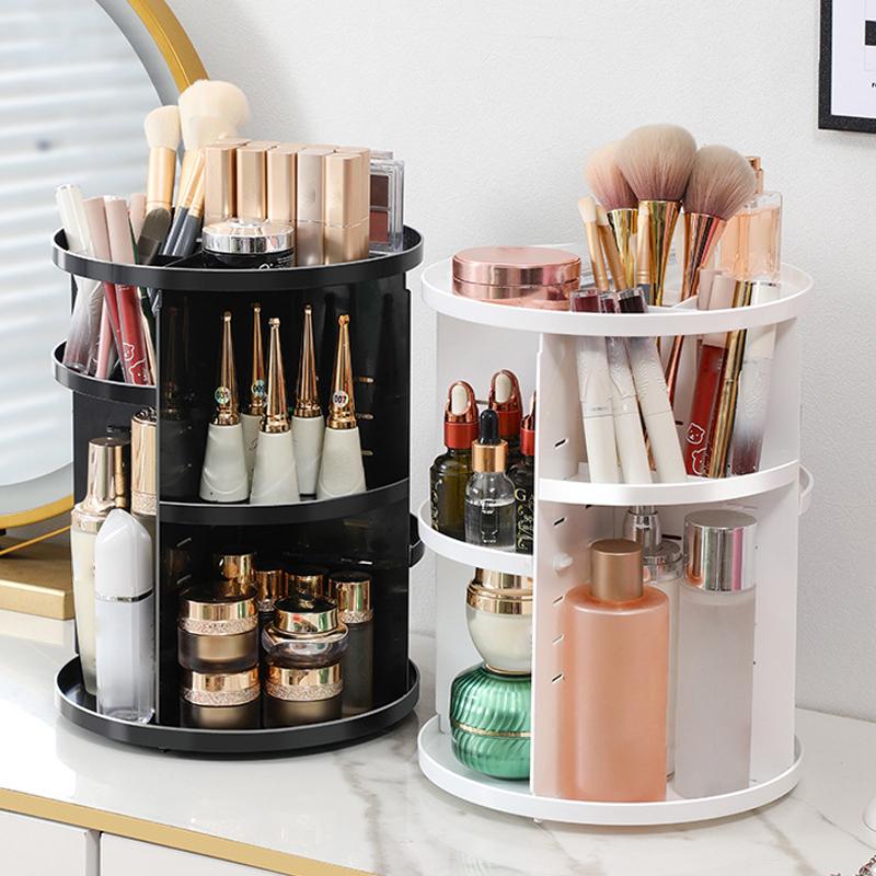360stupňová otočná úložná krabice na make-up s velkou kapacitou, průhledný stolní organizér, domácí toaletní stolek, parfém, péče o pleť, police