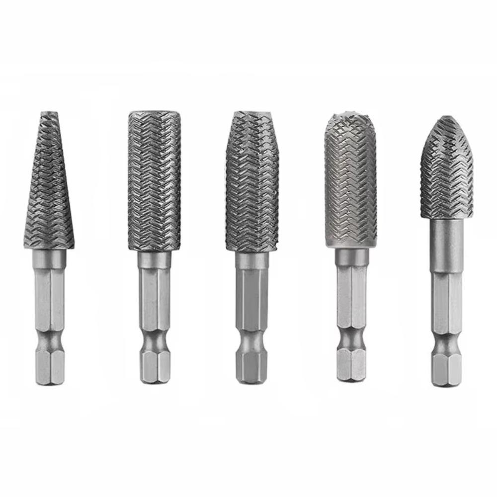 5 Pcs Heat-resistant Hex Shank Rotary Steel File Set Grinding Head For Drilling, Grinding Etc