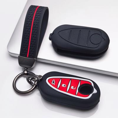 Key Fob Cover for Alfa Romeo Romeo Giulia Stelvio Mito3 Giulietta with Keychain Anti-Scratch Surface Shockproof Structure Soft Grip Texture