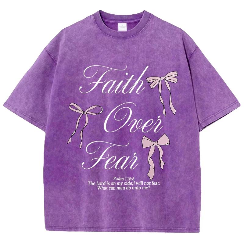 Pink Bow Letter Printed Washed T-shirt  Cotton Top Comfortable Anti Wrinkle Round Neck T-shirt Summer Neutral